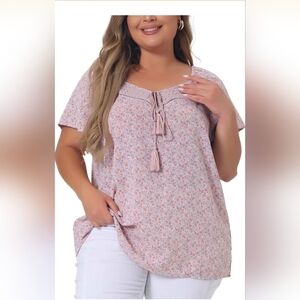 2 For $20 Floral Crochet Boho, Peasant Blouse in Light Pink With Tassles.